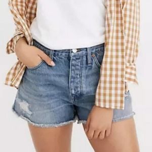 Madewell Button Fly High Rise Distressed Relaxed Denim Shorts Size 27